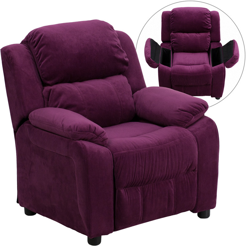 Oversized Kids Chair
 Deluxe Padded Contemporary Purple Microfiber Kids Recliner