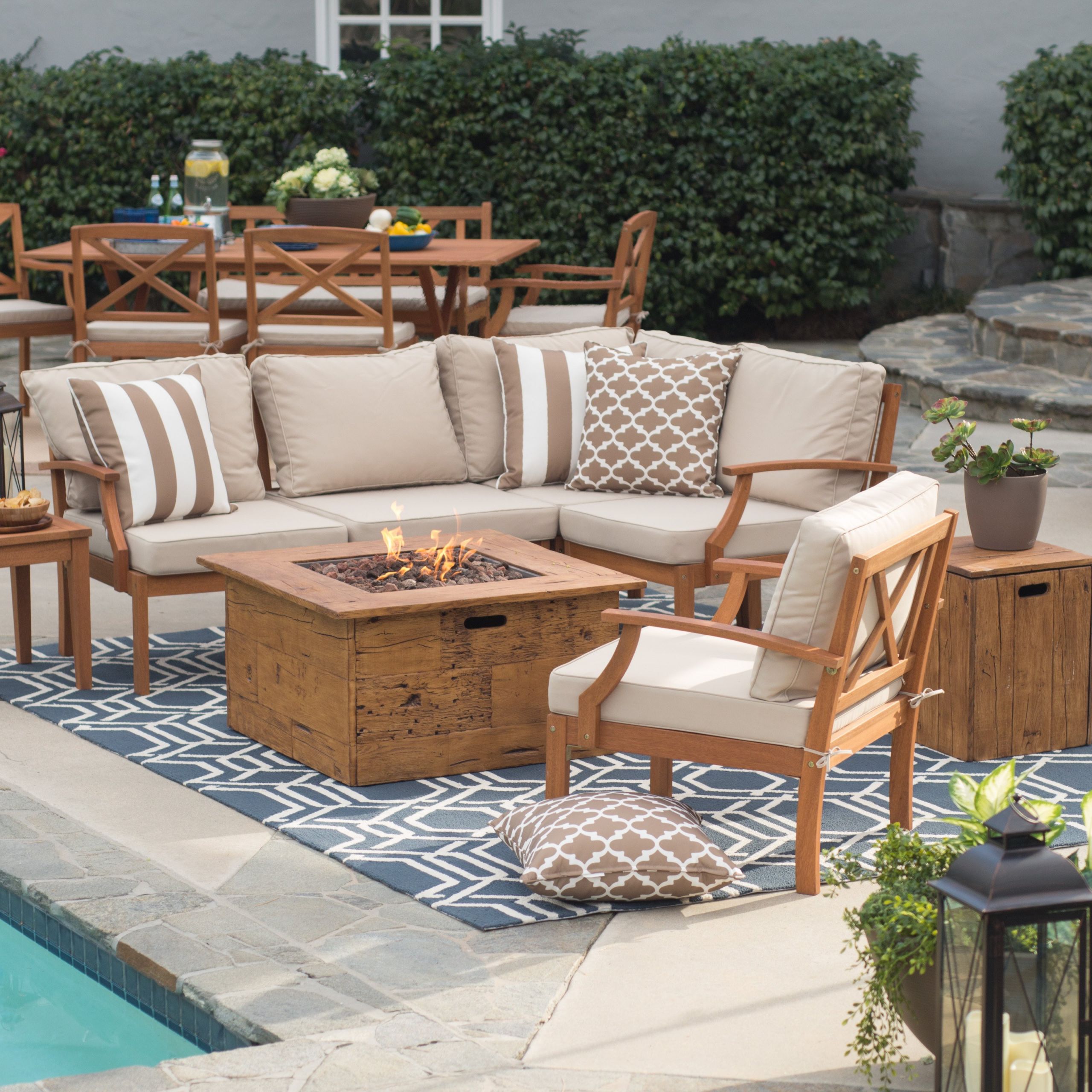 Patio Set With Fire Pit
 Belham Living Brighton Outdoor Wood Conversation Set with