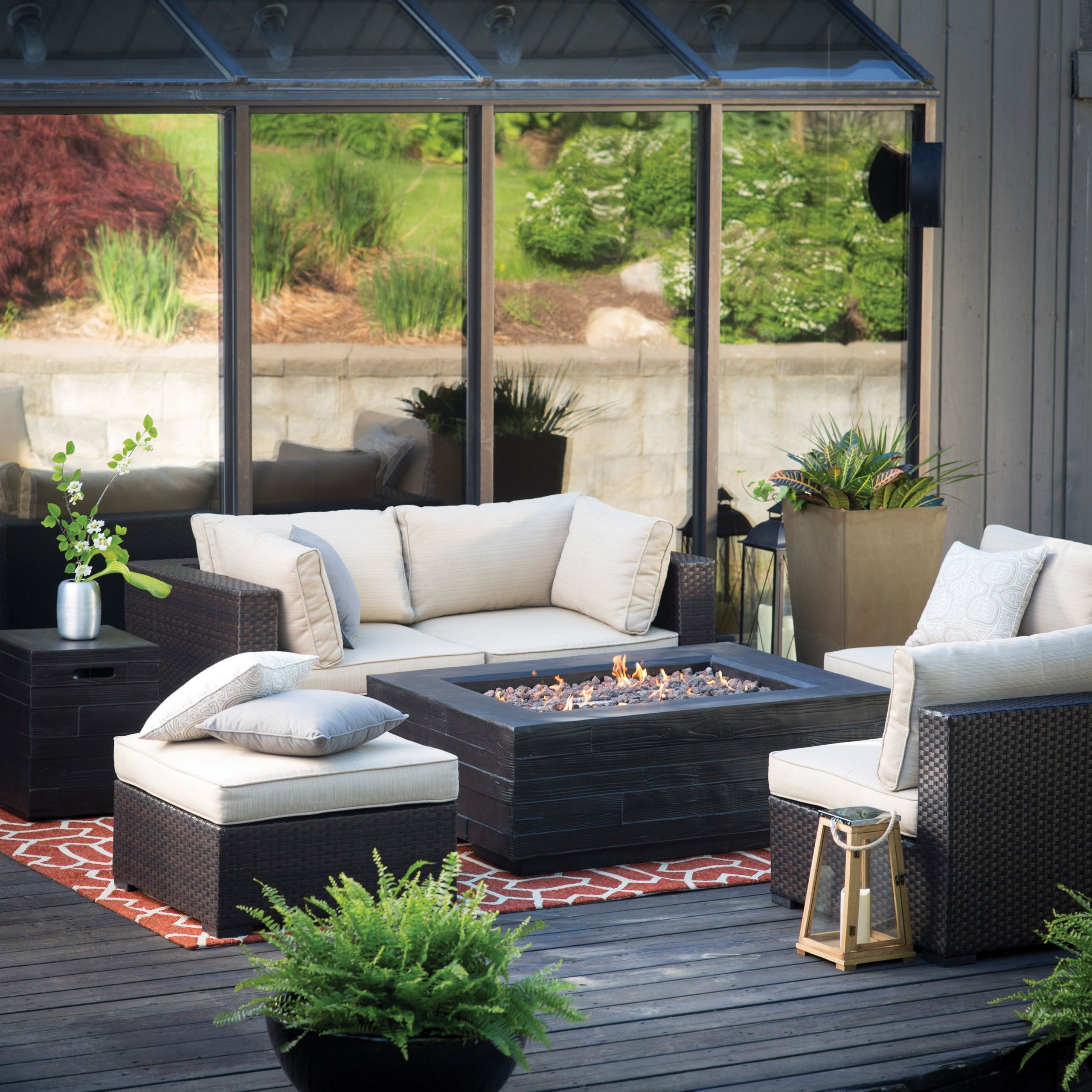 Patio Sets With Fire Pit
 Belham Living Marcella Wicker Sectional with Bozeman Fire