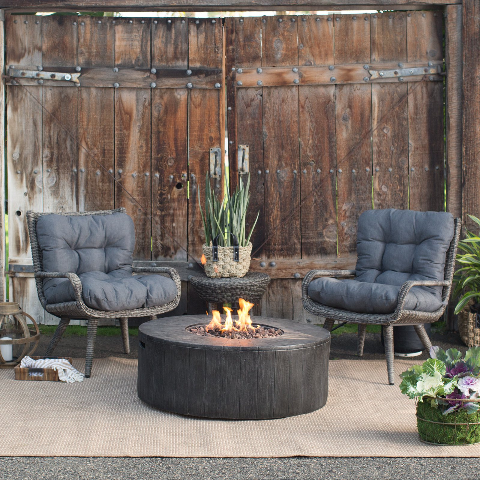 Patio Sets With Fire Pit
 Belham Living Rio Wicker Chat Set with Whitehall Gas Fire