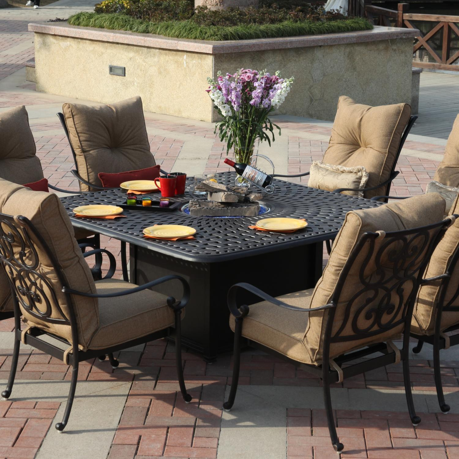 Patio Sets With Fire Pit
 Darlee Santa Anita 9 Piece Patio Fire Pit Dining Set