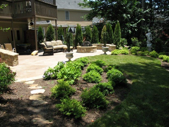 Privacy Landscaping Around Patio
 I like the bo of privacy trees on one side and open