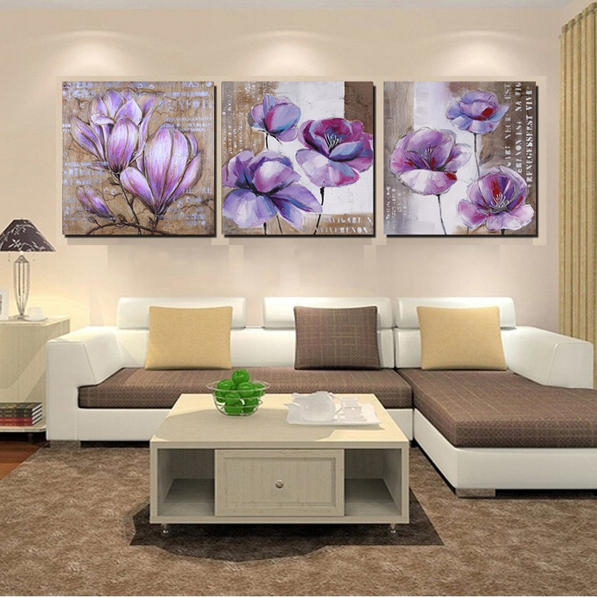 Purple Wall Decor Living Room
 No Frame 3 Piece Vintage Home Decor Purple Flower Wall