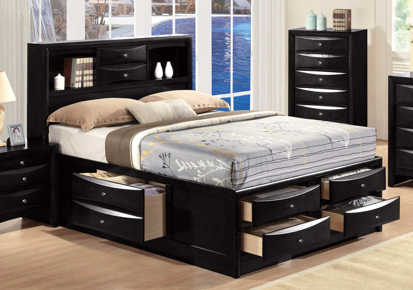 Queen Bedroom Sets With Storage
 Limerick Transitional 4 pc Storage Queen Platform Bed in