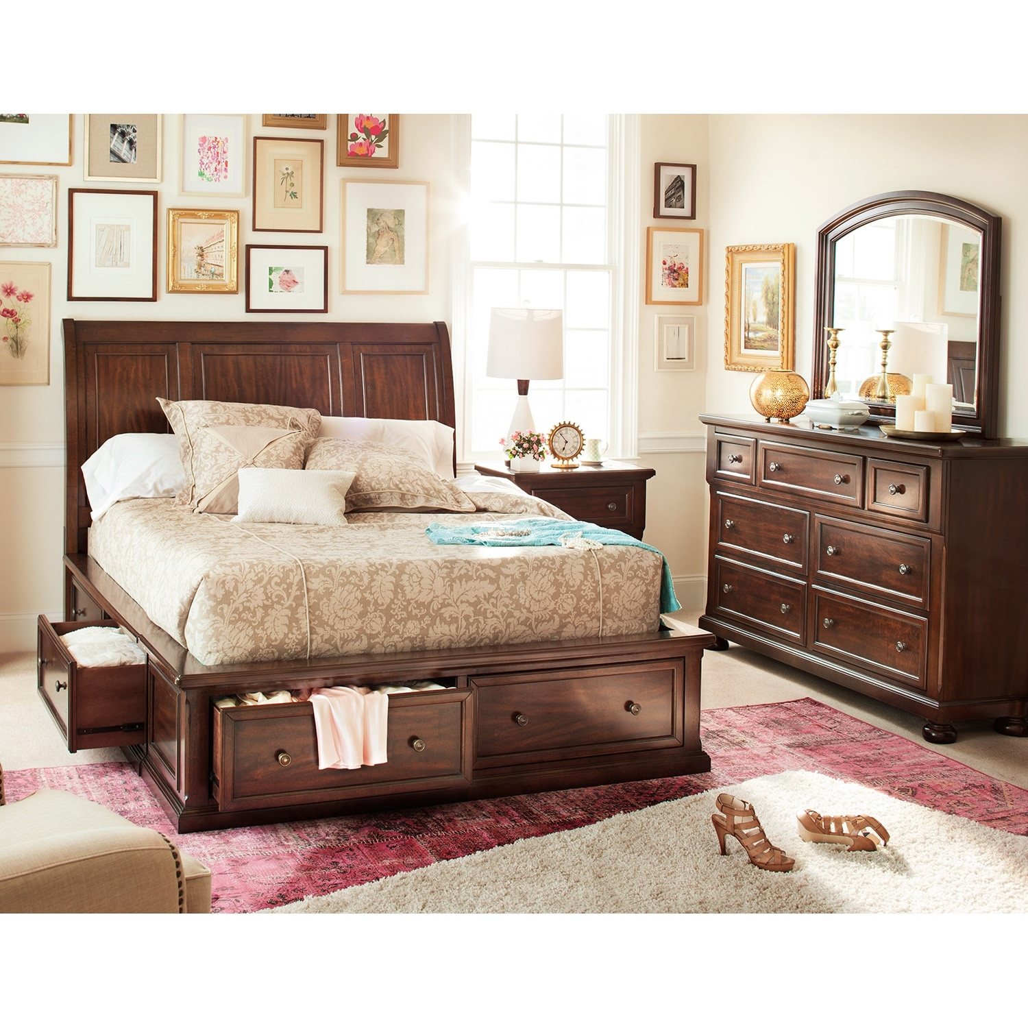 Queen Bedroom Sets With Storage
 Hanover Queen Storage Bed Cherry