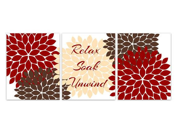 Red And Brown Bathroom Decor
 Items similar to Bathroom CANVAS Wall Art Relax Soak