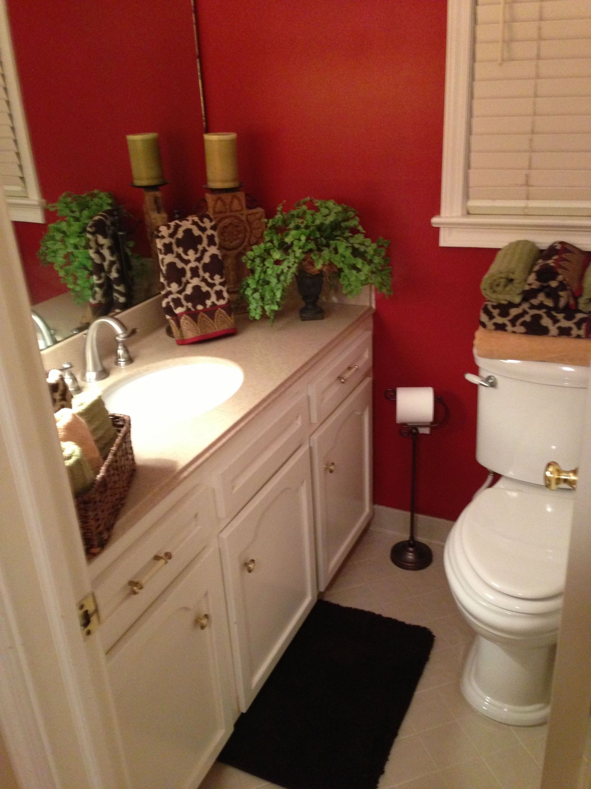 Red And Brown Bathroom Decor
 Small bathroom decorations with red bay paint from sherwin