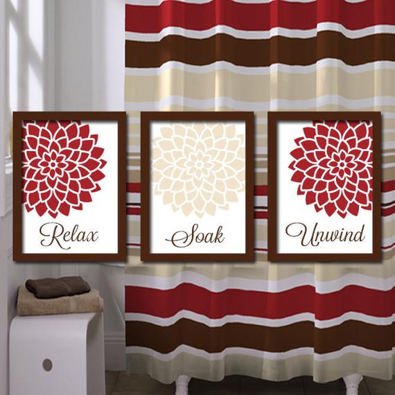Red And Brown Bathroom Decor
 Red Beige BATHROOM Wall Art CANVAS or Prints Bathroom by
