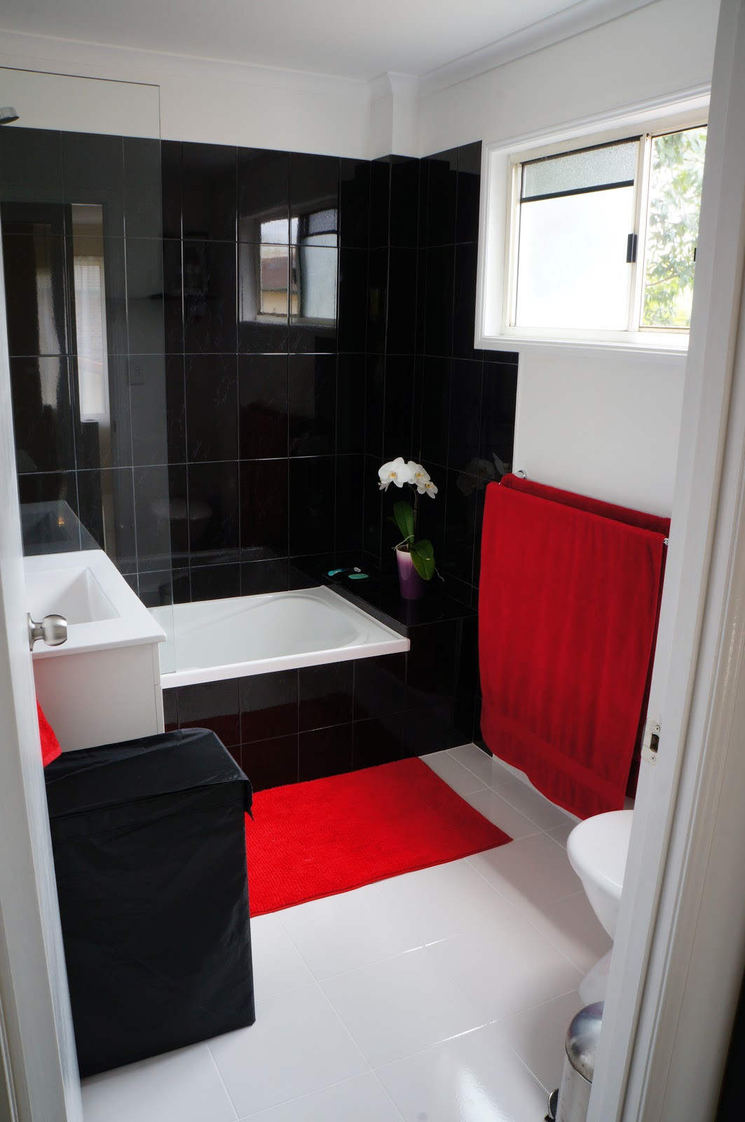 Red Bathroom Decor
 k4j Designs Bathroom reno FINISHED