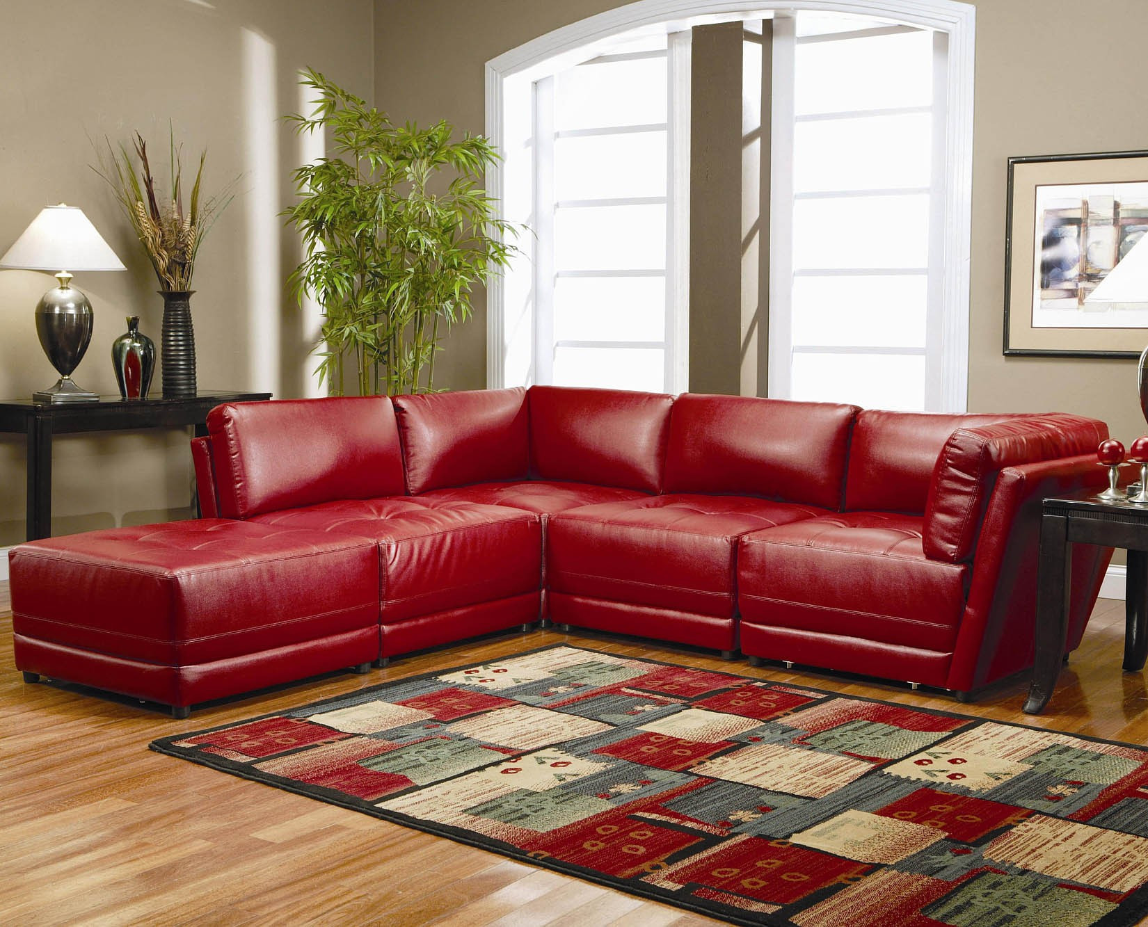 Red Couch Living Room Ideas
 Attractive Red Leather Sofa for Interior Living Room