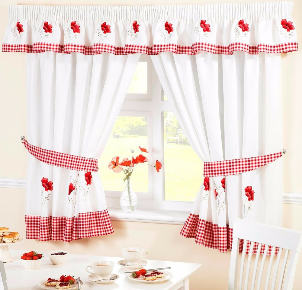 Red Valance Curtains For Kitchen
 RED POPPY FLOWER VOILE CAFE NET CURTAIN PANEL KITCHEN