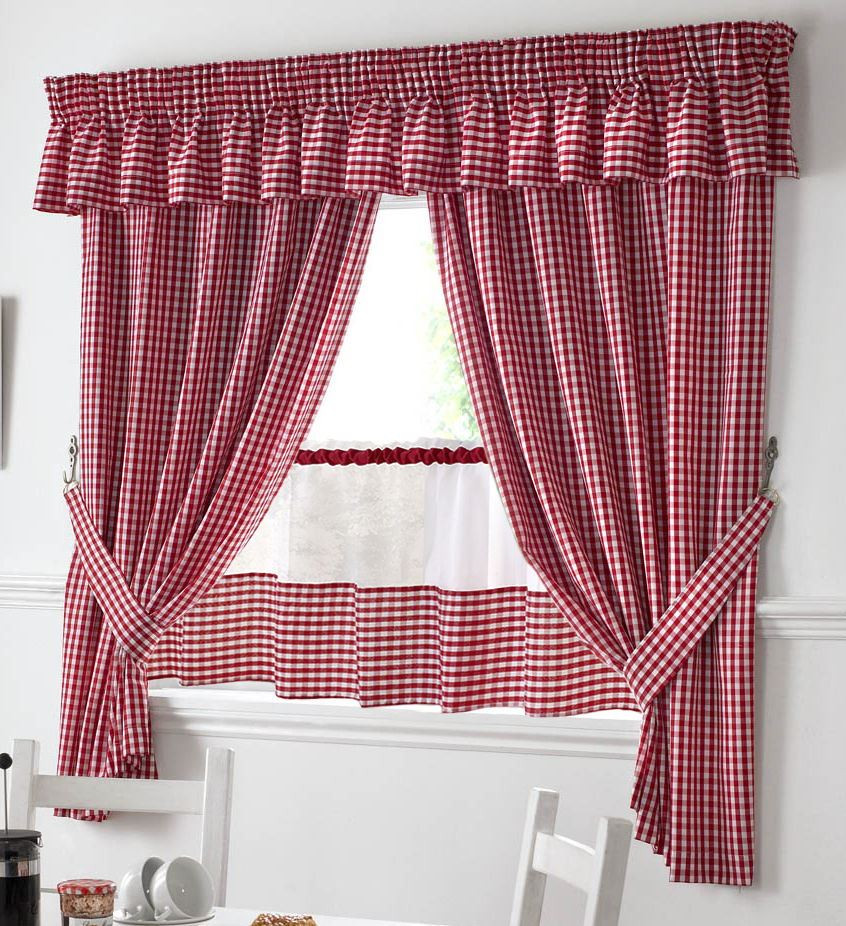 Red Valance Curtains For Kitchen
 RED AND WHITE GINGHAM KITCHEN CURTAINS PELMET & 18” CAFE