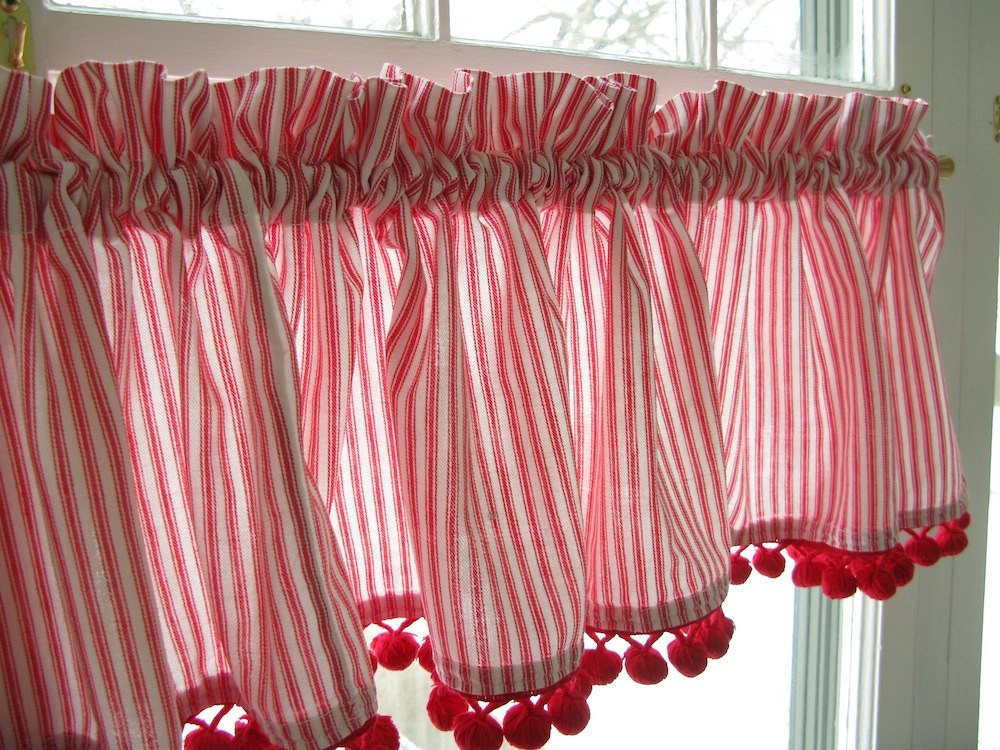 Red Valance Curtains For Kitchen
 Curtain Valance Red White Ticking