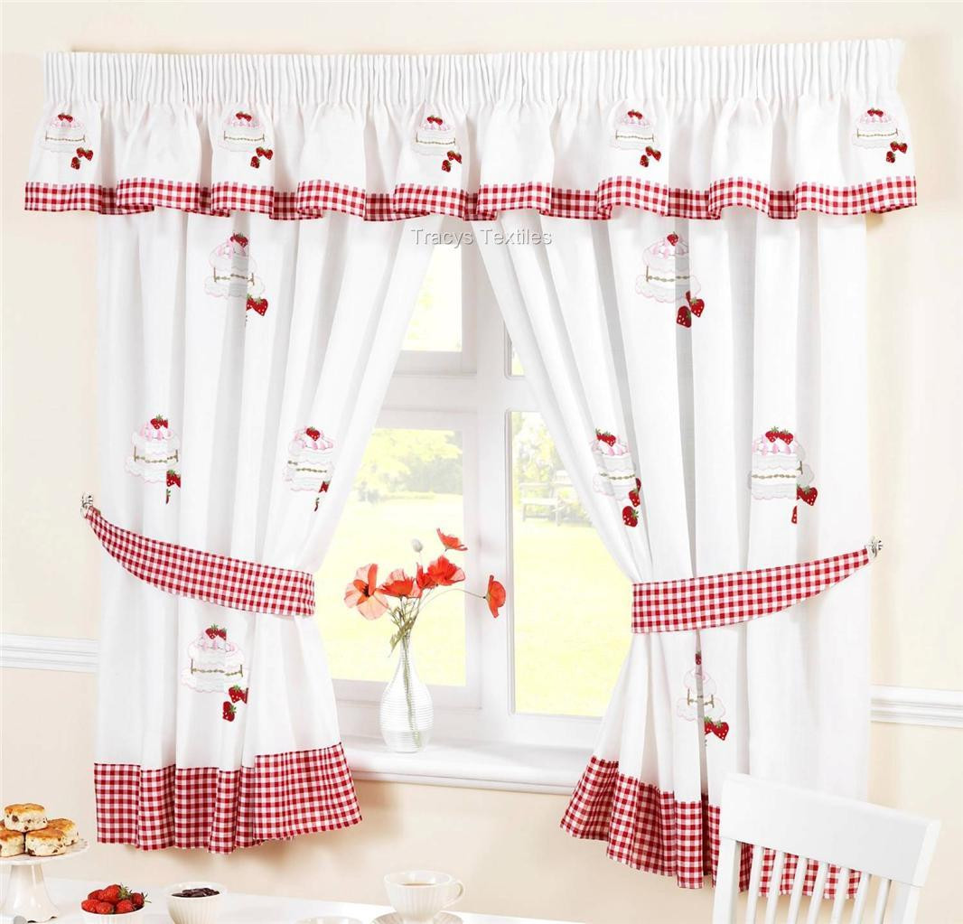 Red Valance Curtains For Kitchen
 STRAWBERRY SPONGE CAKE WHITE & RED KITCHEN CURTAINS