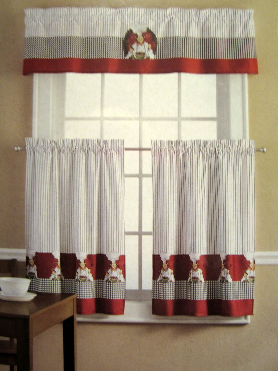 Red Valance Curtains For Kitchen
 Chef Pasta French Italian Red Black 36L Tiers Valance