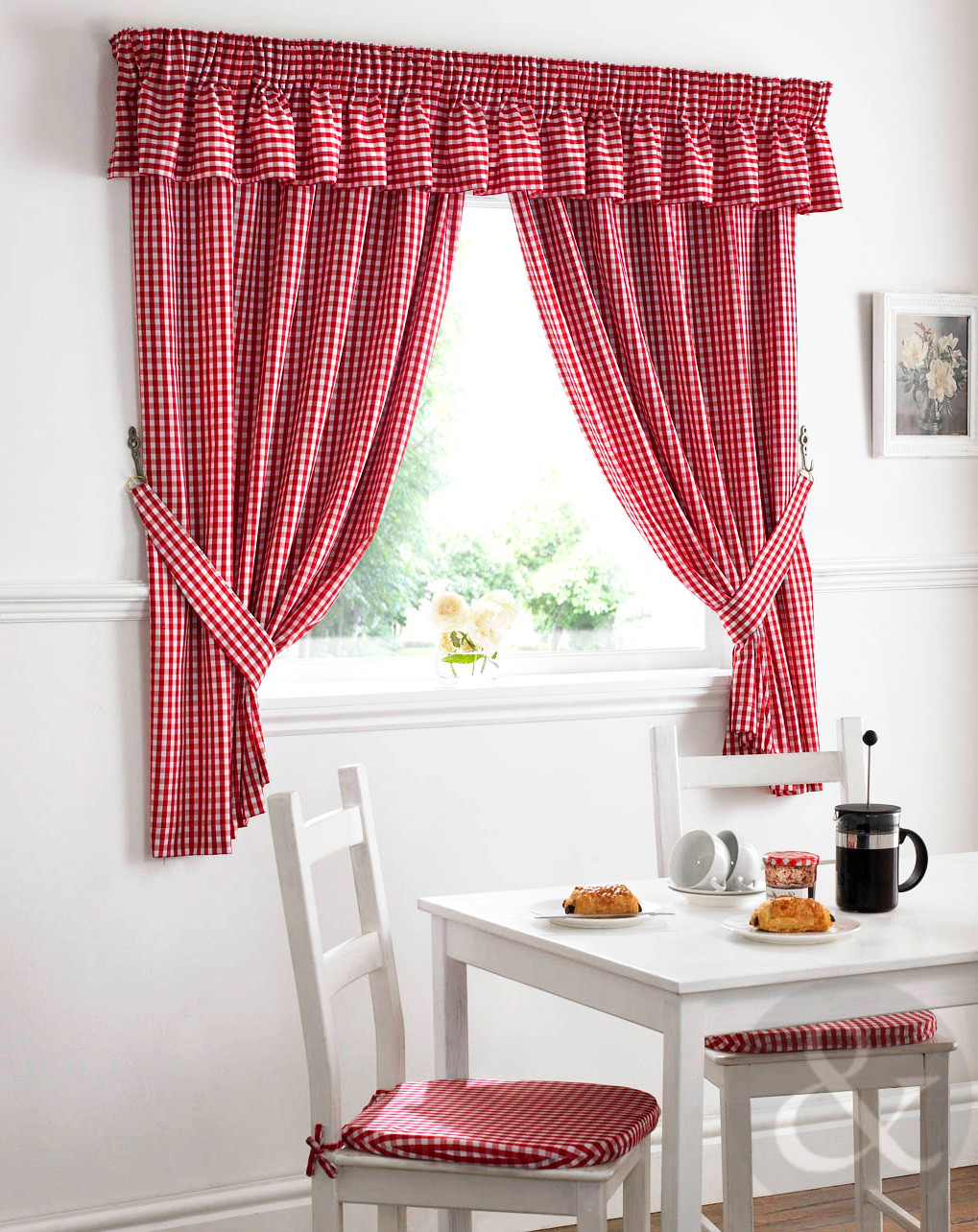 Red Valance Curtains For Kitchen
 Gingham Check Kitchen Curtains Ready Made Pencil Pleat Net