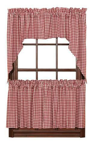 Red Valance Curtains For Kitchen
 Red Check Gingham Cafe Curtains Tier Set Valance Swags