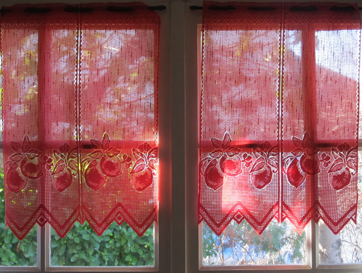 Red Valance Curtains For Kitchen
 Red French Lace Valance Cafe Curtains Brise Bise Fruits