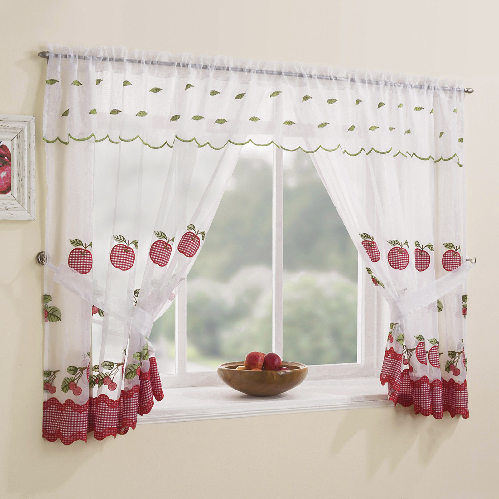 Red Valance Curtains For Kitchen
 WINCHESTER KITCHEN WINDOW SET CHECK CURTAINS & TIE BACKS