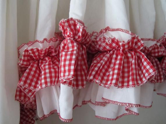 Red Valance Curtains For Kitchen
 Red Check Ruffled Valance Kitchen Window Curtains by
