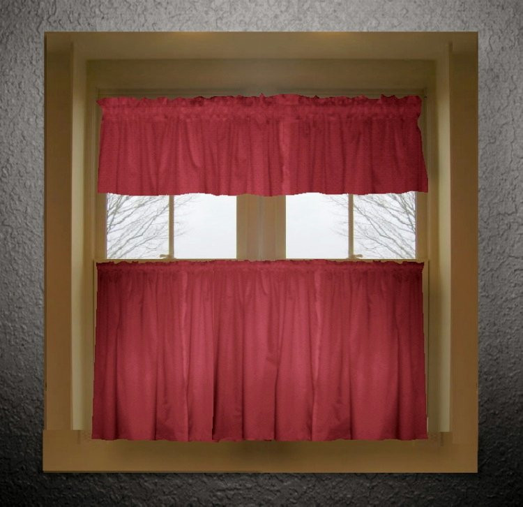 Red Valance Curtains For Kitchen
 Red color tier kitchen curtain two panel set