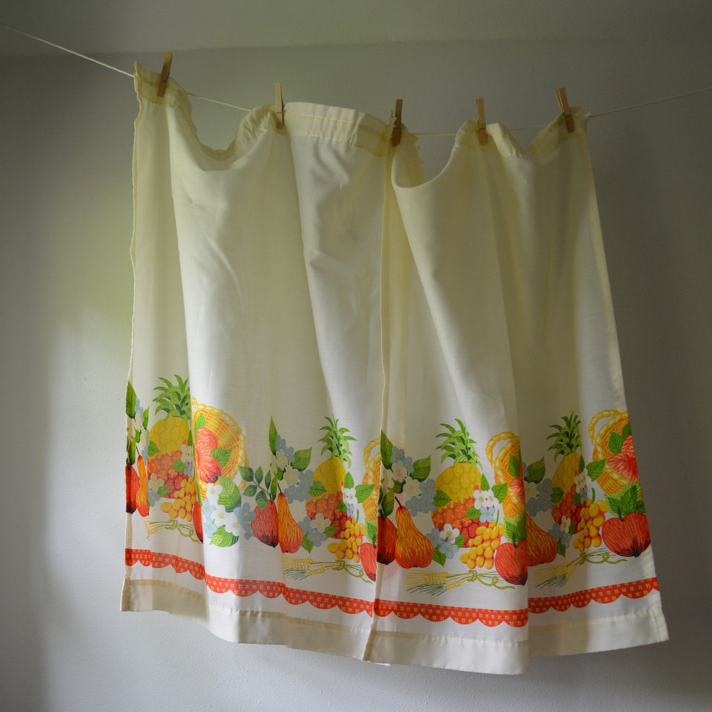 Retro Kitchen Curtains
 Vintage Curtain Panels 1970 s Kitchen Curtains Fruits and