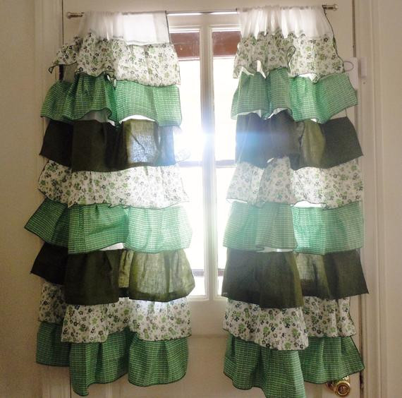 Ruffled Kitchen Curtains
 RESERVED Green Ruffle Kitchen Curtains by meticulousmess