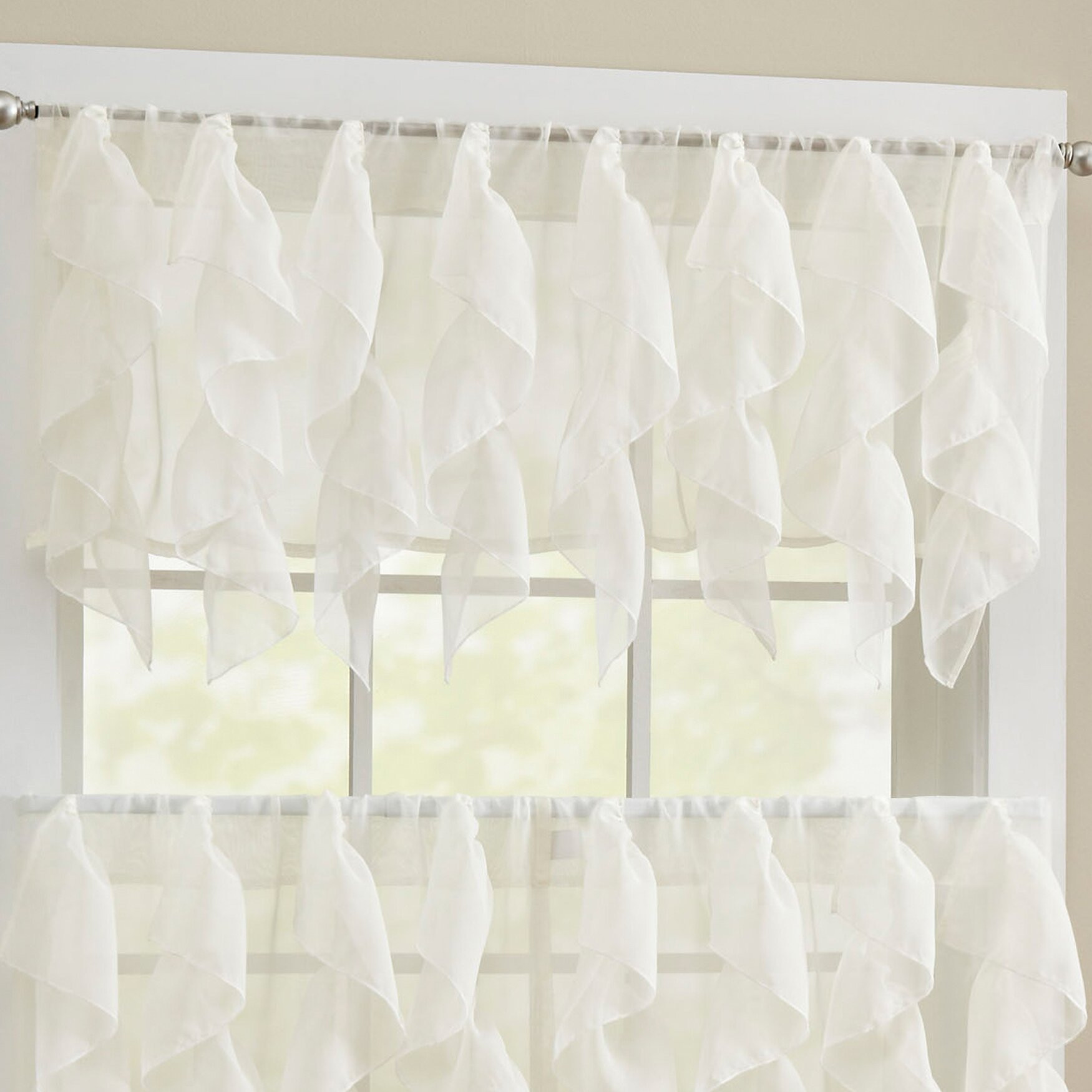 Ruffled Kitchen Curtains
 Sweet Home Collection Elegant Sheer Voile Vertical Ruffle