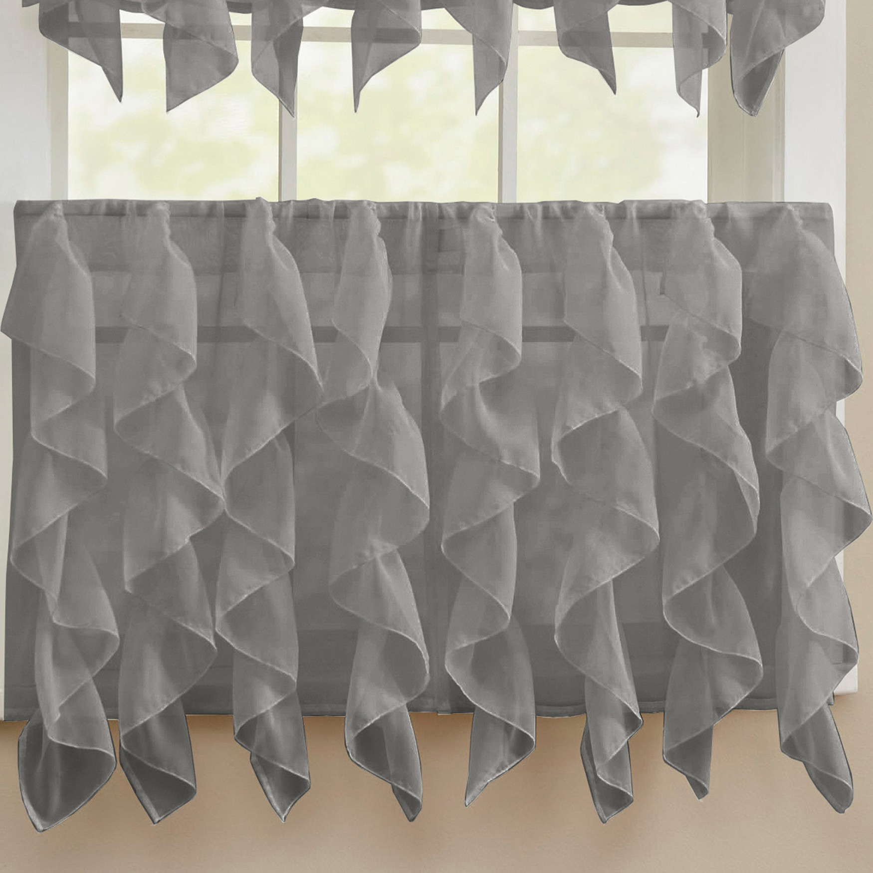 Ruffled Kitchen Curtains
 Sheer Voile Vertical Ruffle Window Kitchen Curtain 24" 36