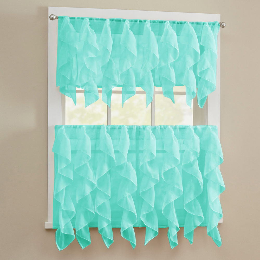 Ruffled Kitchen Curtains
 Sheer Voile Vertical Ruffle Window Kitchen Curtain Tiers