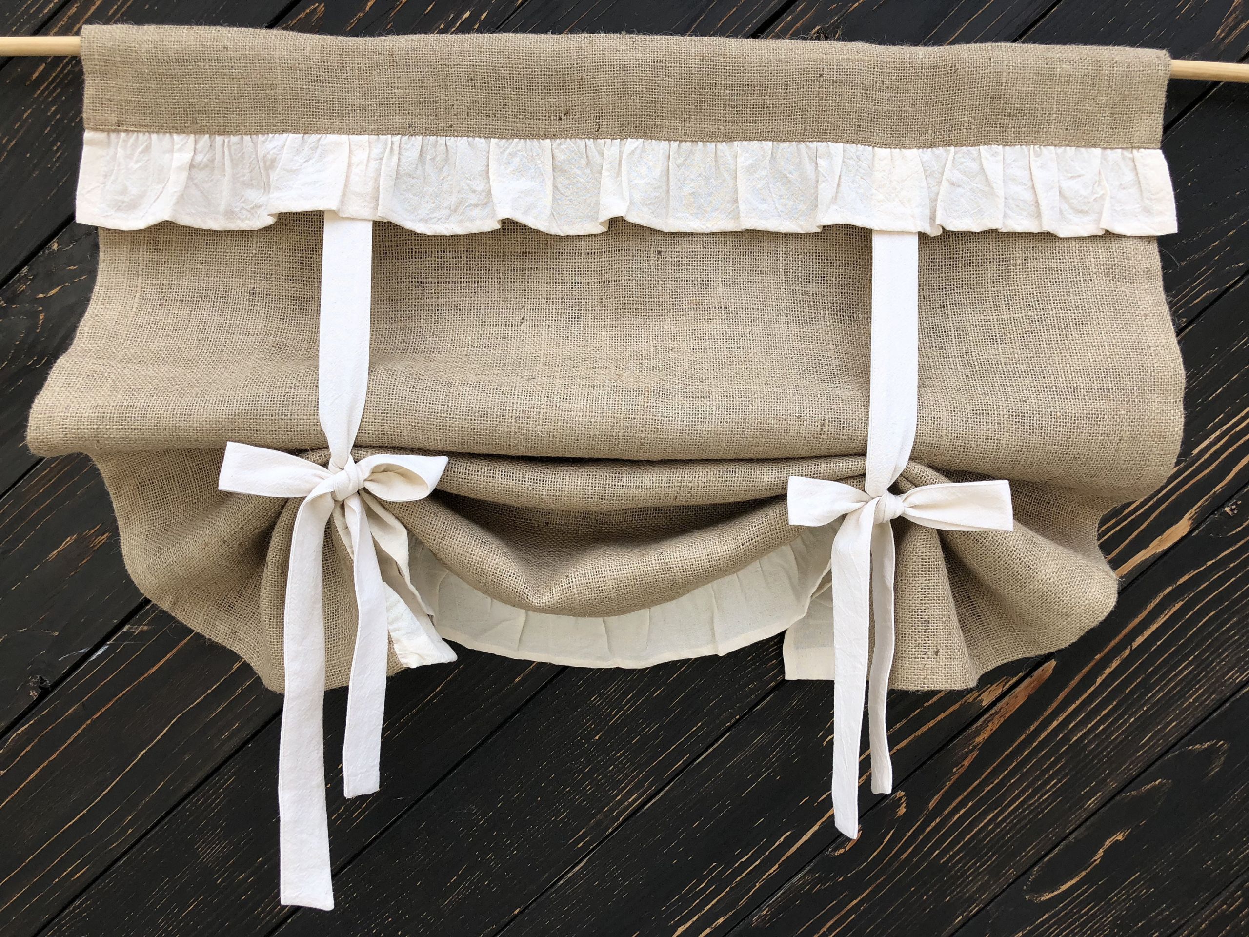 Ruffled Kitchen Curtains
 Burlap Curtains Ruffled Country Kitchen Tie Up Valance