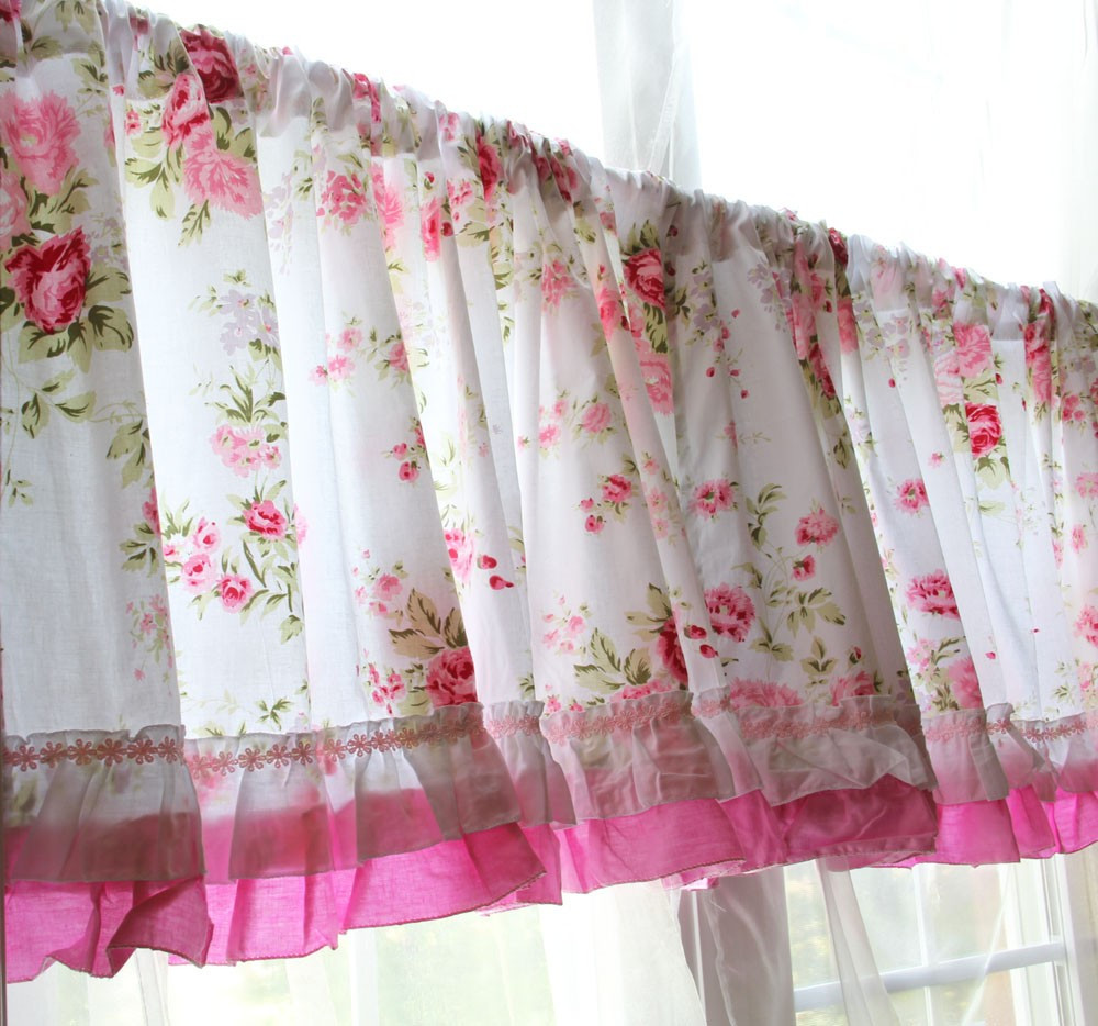 Ruffled Kitchen Curtains
 Shabby Country Chic Rose Ruffled Wildflower pink white