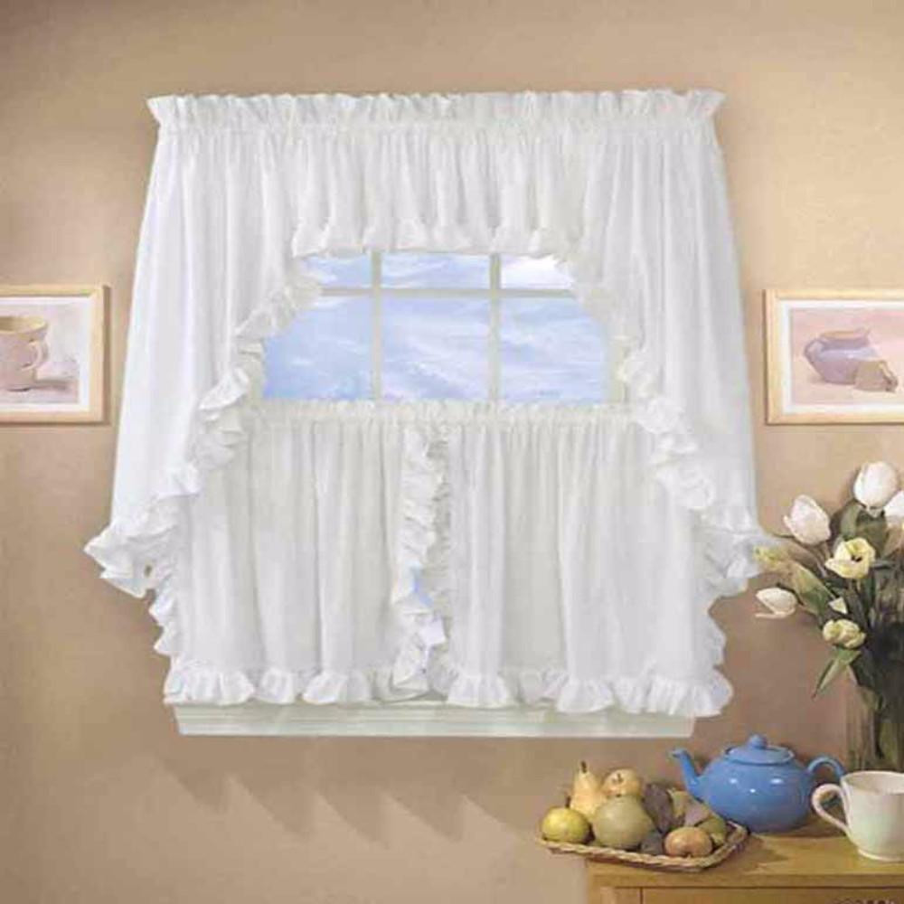 Ruffled Kitchen Curtains
 Classic Cape Cod Ruffled Kitchen Valance Swags and Tier