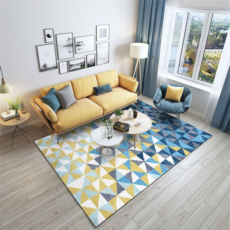 Rugs In Living Room
 Fashion Modern Abstract Geometric Blue Yellow Triangles