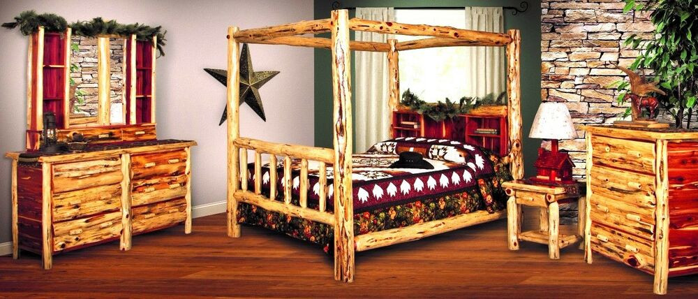 Rustic Bedroom Suite
 Rustic Red Cedar Log QUEEN SIZE CANOPY Bedroom Suite