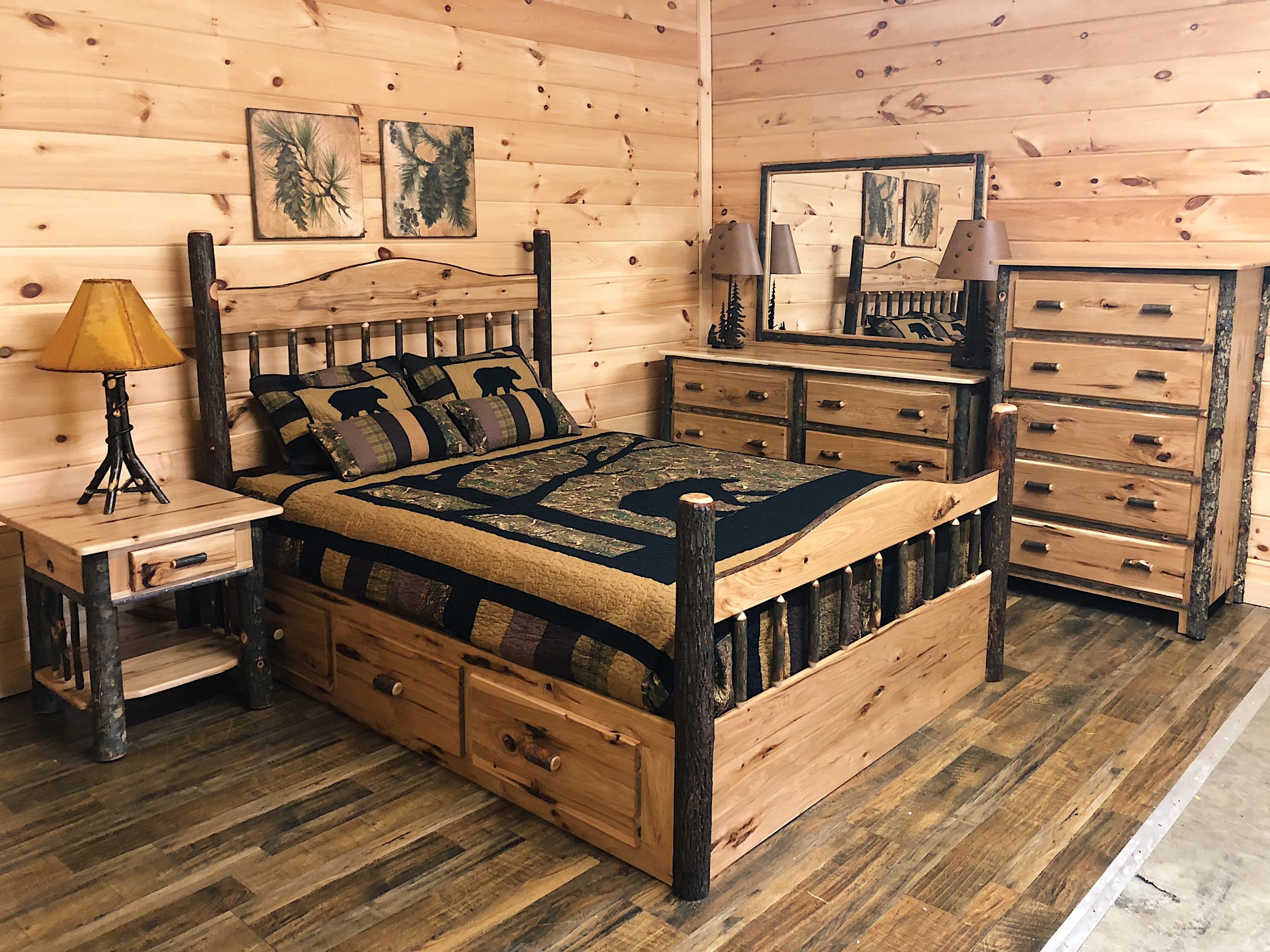 Rustic Bedroom Suite
 Rustic Hickory Panel Log Storage Bedroom Suite Mountain