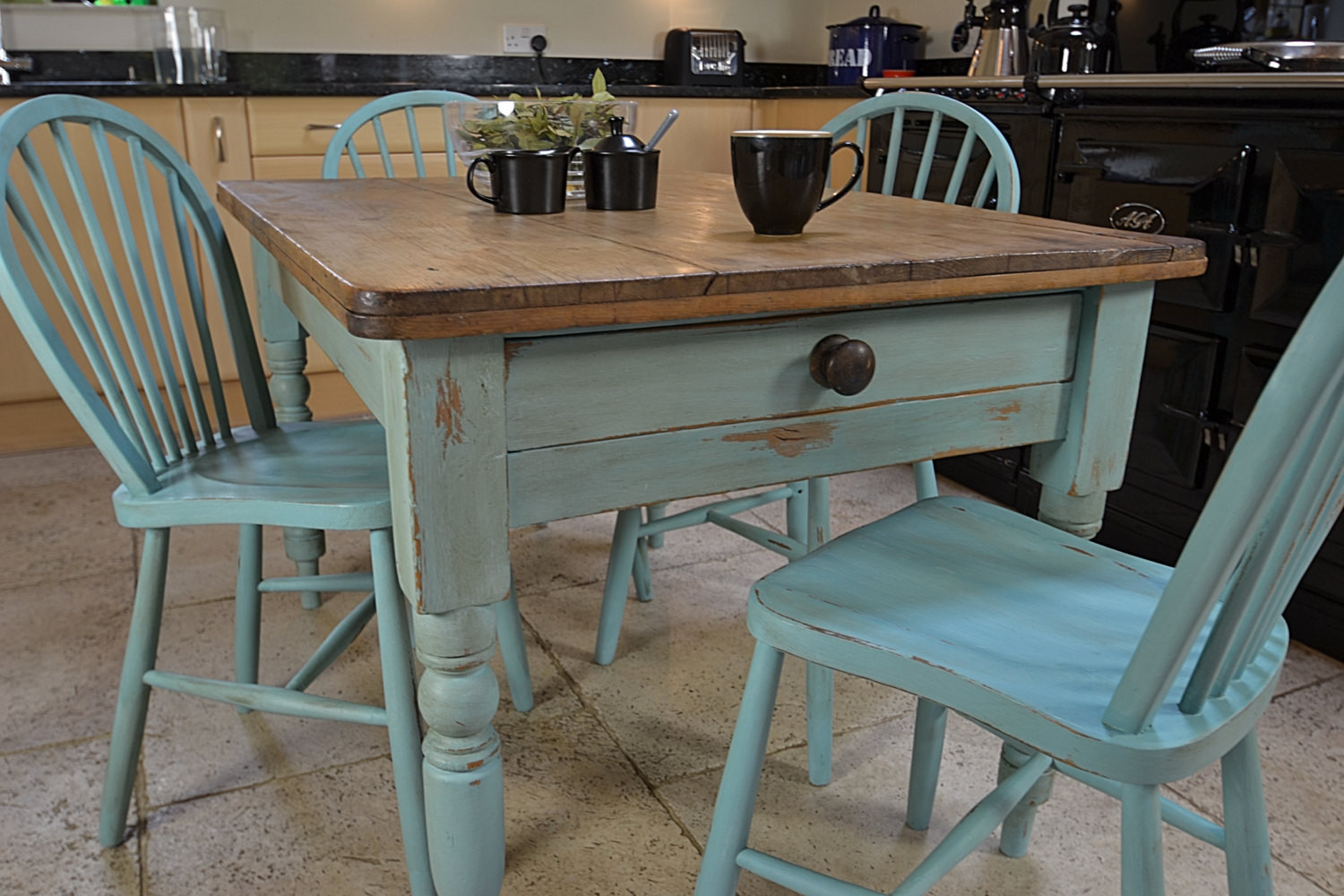 Rustic Farmhouse Kitchen Table
 Shabby Chic Farmhouse Rustic Dining Table with 4 Stickback
