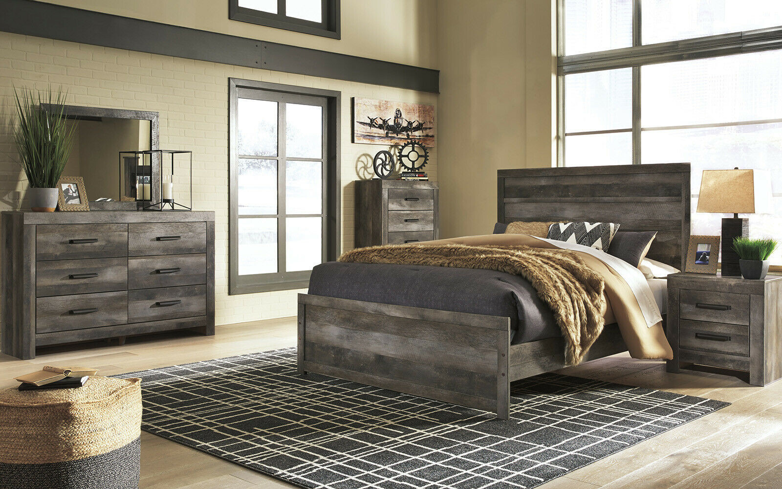 Rustic Grey Bedroom Set
 NEW Modern Rustic Gray Finish 5 pieces Bedroom Set w King