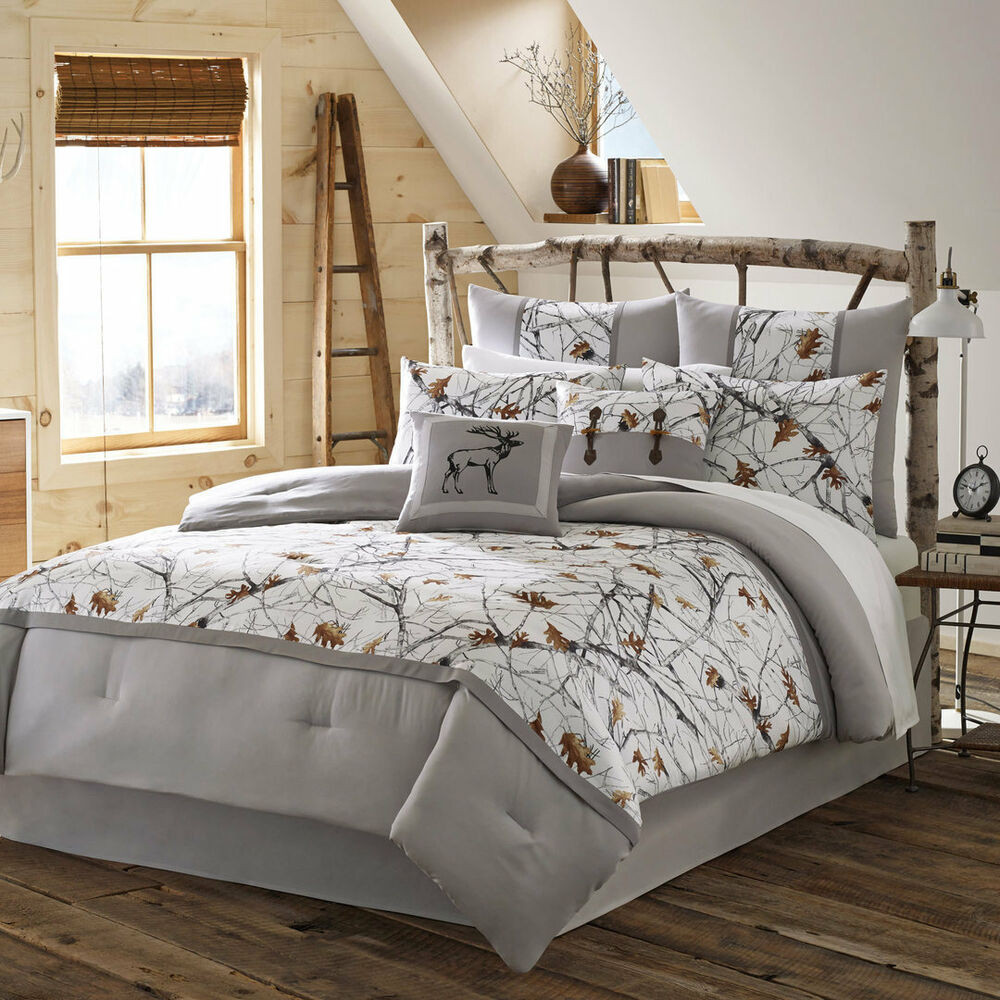 Rustic Grey Bedroom Set
 QUEEN 4pc WHITE CAMO BEDDING SET Grey Nature Print Rustic