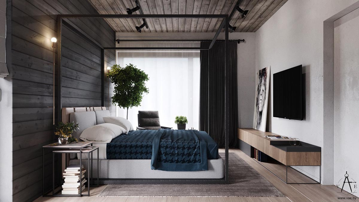 Rustic Industrial Bedroom
 Warm Industrial Style House With Layout