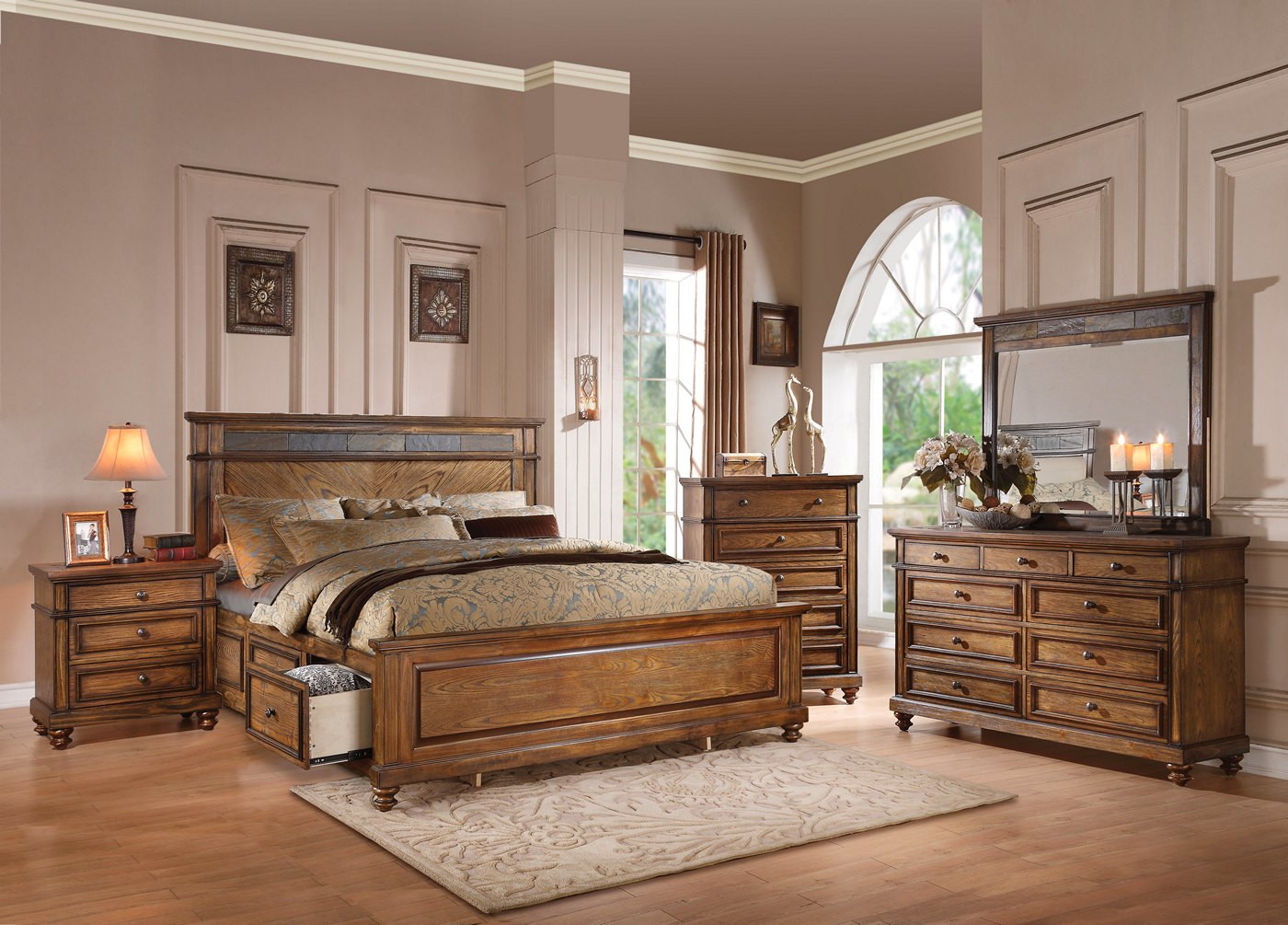 Rustic King Bedroom Set
 Abilene Rustic 4 pc King Storage Bed Set with Stone Accent
