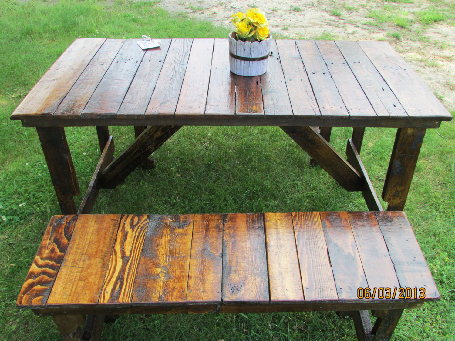 Rustic Kitchen Bench
 5 Rustic Kitchen Table & 2 Bench Set Reclaimed Wood