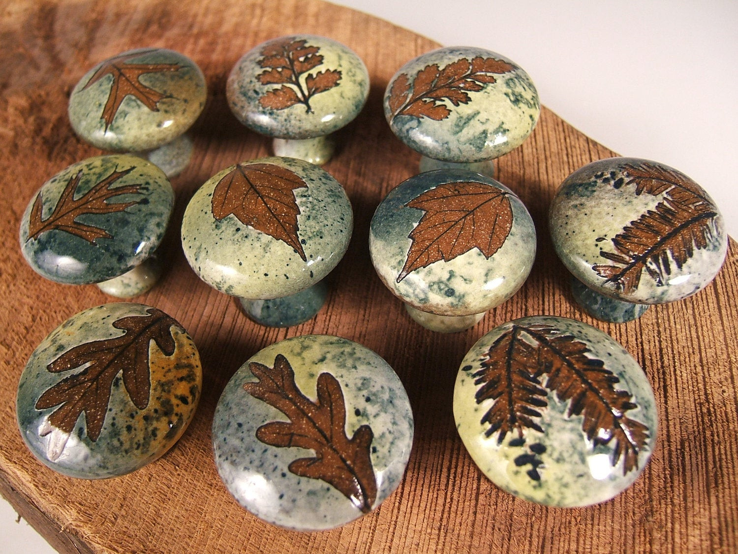 Rustic Kitchen Knobs
 10 ceramic cabinet knobs drawer pulls tree leaves unique in