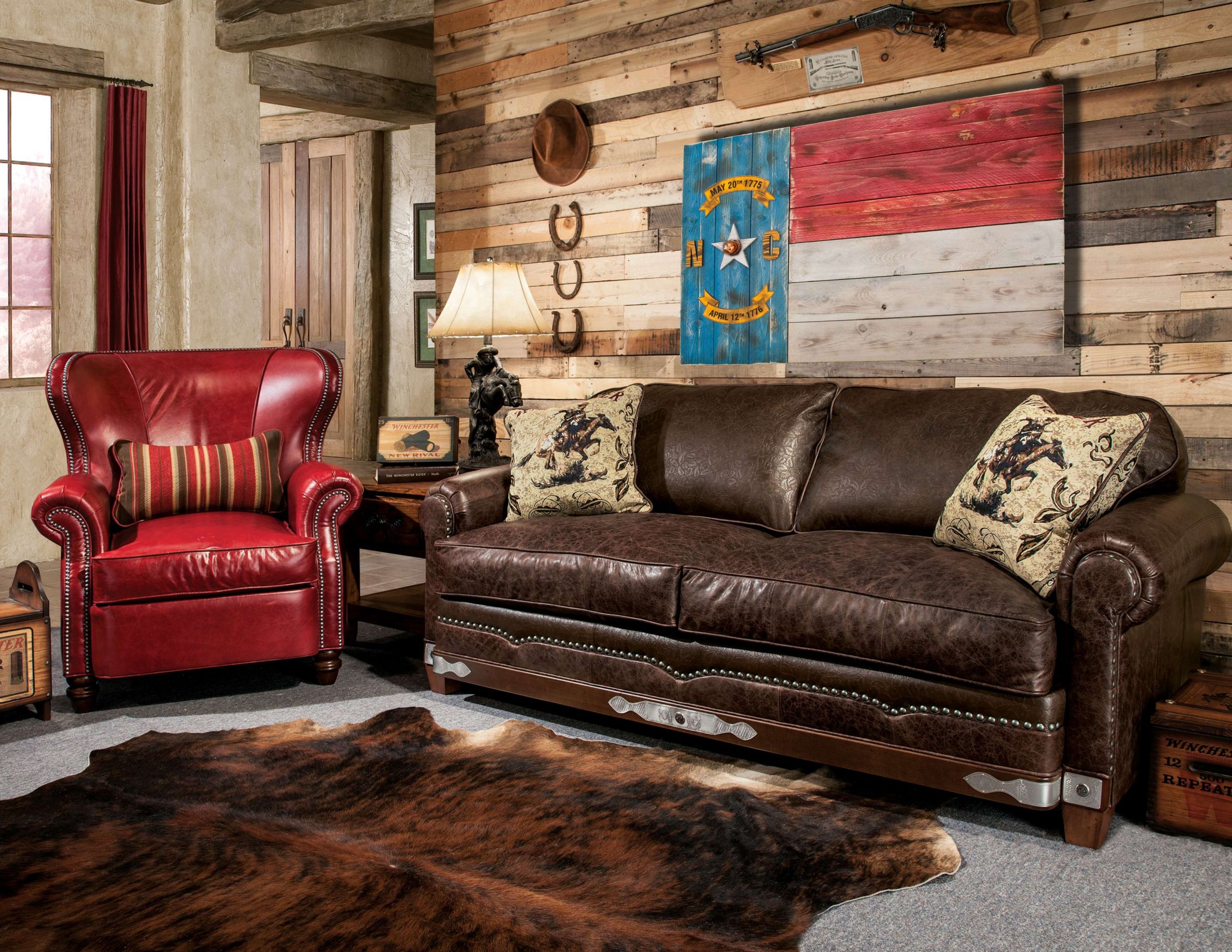 Rustic Leather Living Room Furniture
 Edison Bulb Light up North Carolina State Flag Handmade