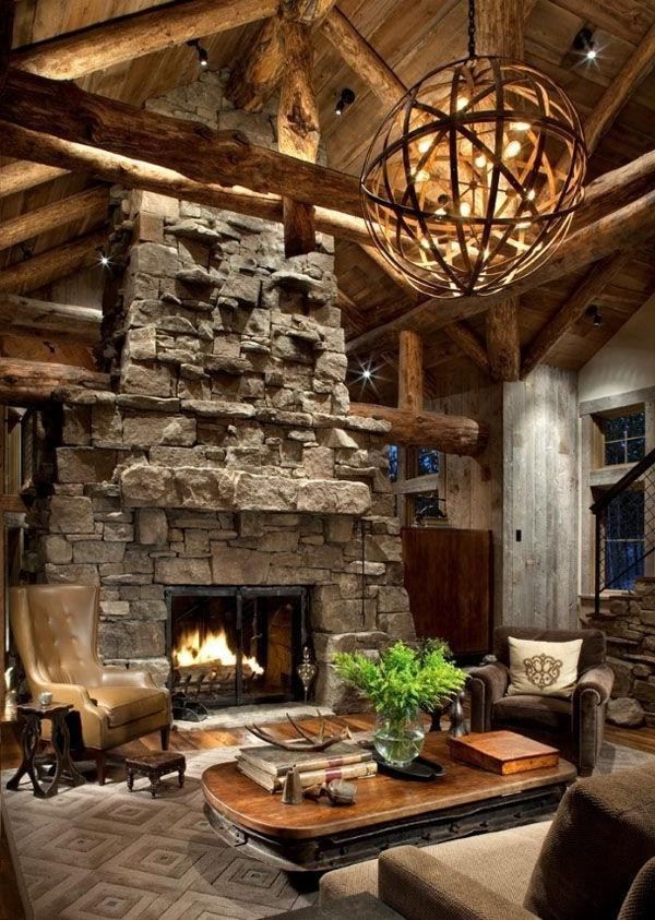 Rustic Living Room With Fireplace
 Impressive Rustic Cabin and Cottage Interior Designs