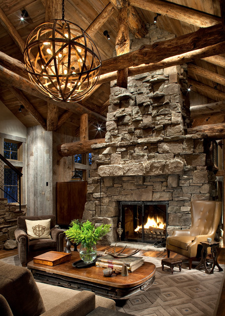 Rustic Living Rooms With Fireplace
 Great Room Fireplace Rustic Living Room Atlanta by