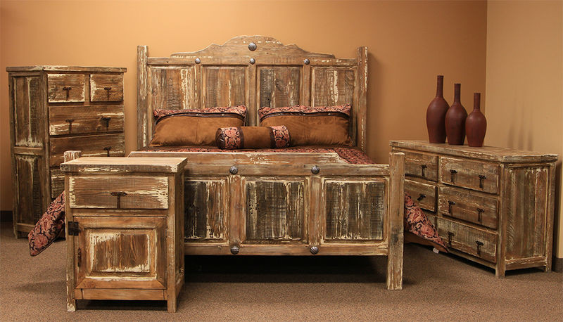 Rustic Wood Bedroom Set
 Authentic Solid Wood White Wash Rustic Bedroom Set
