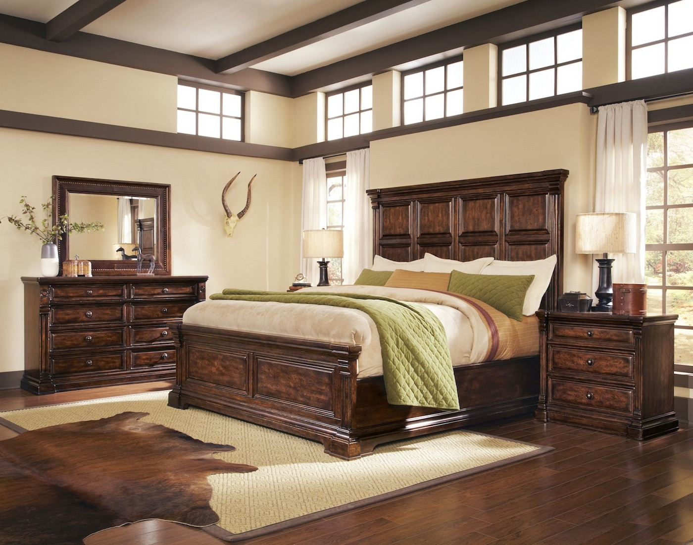 Rustic Wood Bedroom Set
 Whiskey Oak Rustic Inspired Wooden Panel Bedroom Set