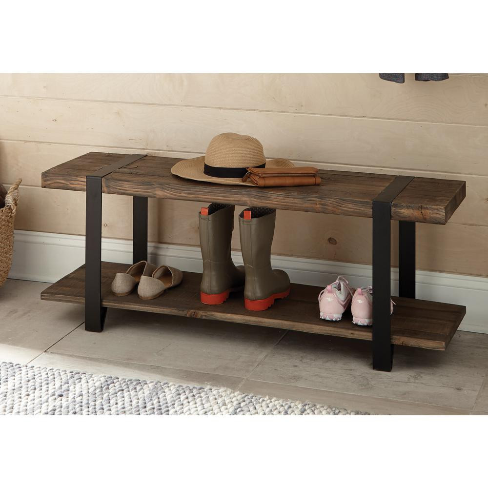 Rustic Wood Storage Bench
 Storage Bench Entryway Furniture Wrapped Metal Strap Legs