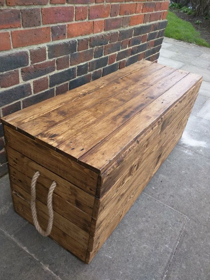 Rustic Wood Storage Bench
 Long rustic wooden bench trunk chest storage Handcrafted